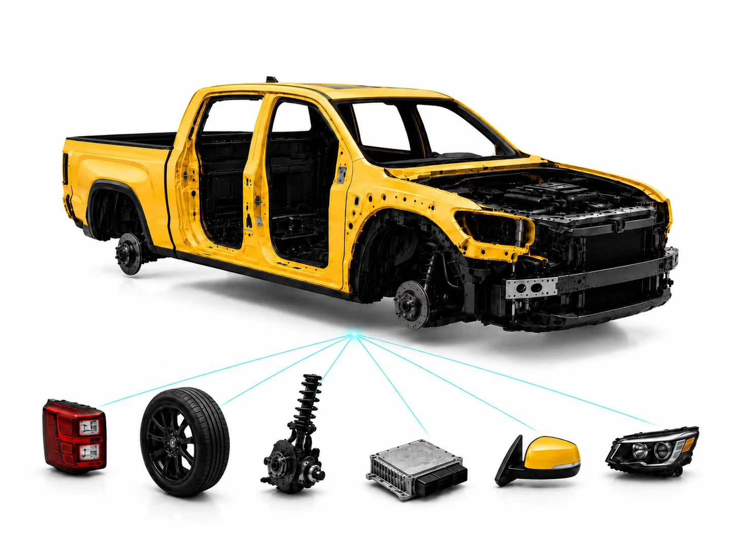 A car broken out into its sellable parts